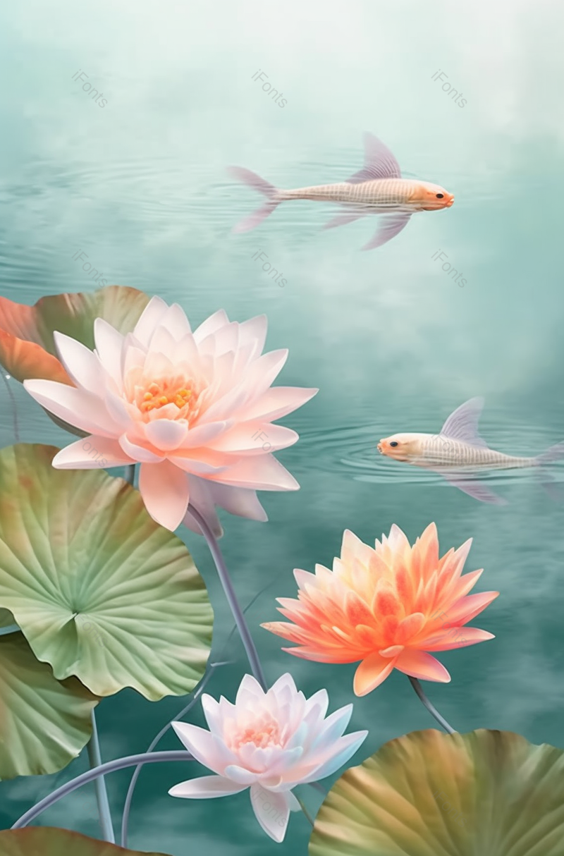 盛开的睡莲手绘插画背景图,插画/手绘图,插画/手绘图库,插画/手绘图下载,插画/手绘